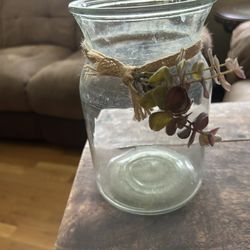 Glass Vase with Twine and Faux Greenery. Read description