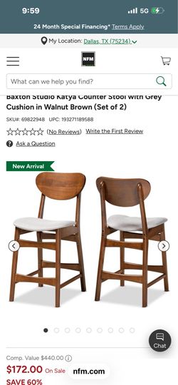 NEW ASSEMBLED BAXTER STUDIO COUNTER STOOLS (2)