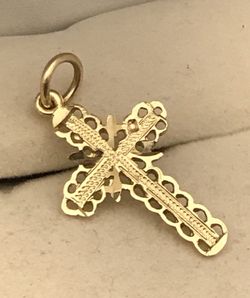 10K SOLID Yellow Real Gold Diamond Cut Pendant Cross ~ 1” Wgt 1.22g