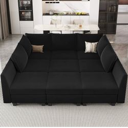 Luxury Velvet Modular Sleeper Sectional Sofa w/ Storage – 10 Piece