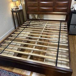 Wooden Bed Frame With Storage Drawers- Queen Size