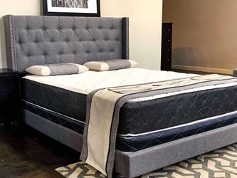 BRAND NEW KING SIZE GRAY TUFFED BED FRAME WITH NEW MATTRESS/FAST DELIVERY