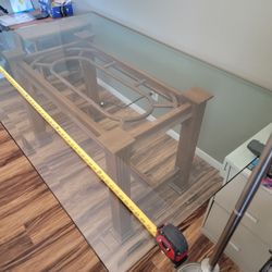 Large Glass Top Table with Wood Base - 72" X 44"