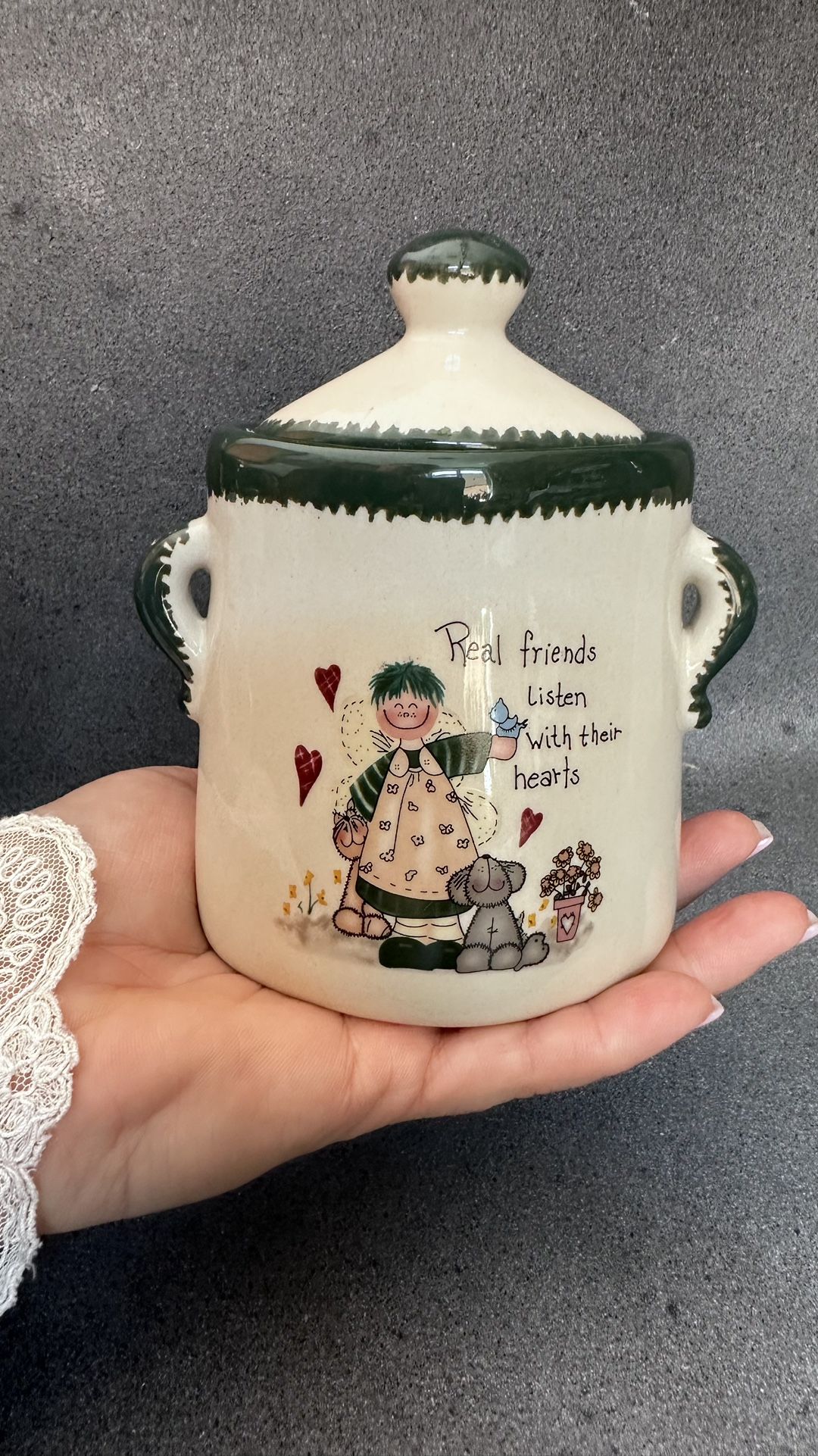 Ceramic Candle Holder Real Friends Listen With Their Hearts Vintage Perfect