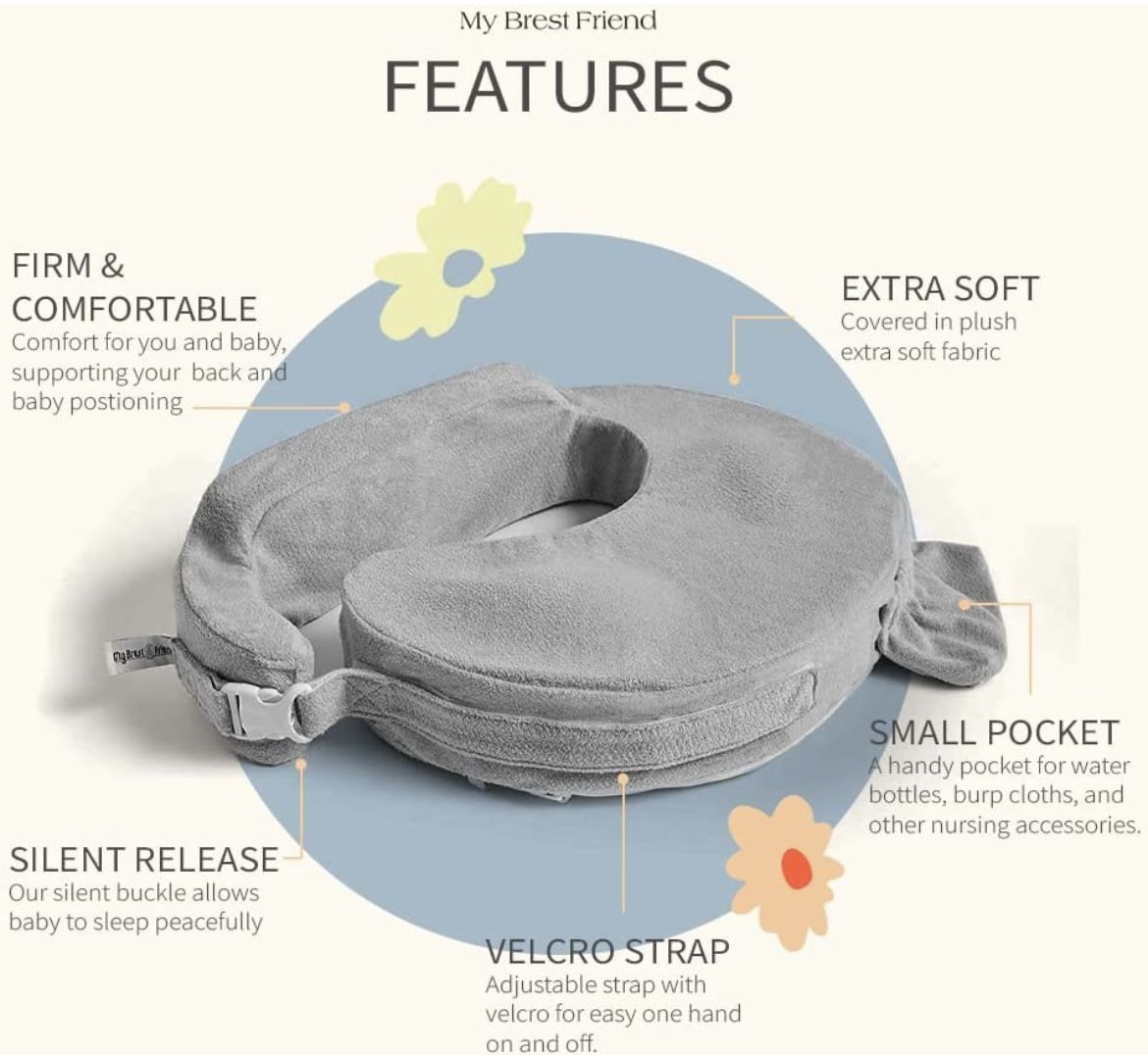My Brest Friend Deluxe Nursing Pillow for Breastfeeding & Bottle Feeding, Enhanced Posture Support, Double Straps & Removable Extra Soft Slipcover, Fl