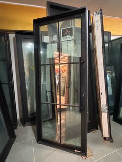5-iron aluminum glass black doors 38x96