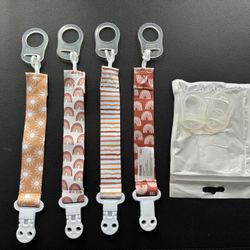 Very cute 10 Transparent Silicone Adapter Rings Holder for Button/Pacifier Soother 4 Ribbon Clips Brand New, Never Used. 