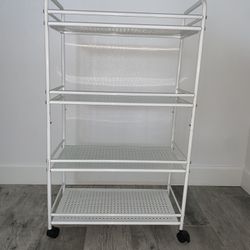 Shelf Wide Metal Storage Cart White