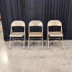 Set of Three Tan Metal Folding Chair with Rubber Feet