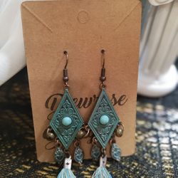 Diamond Dangle Silver Tone Earrings 