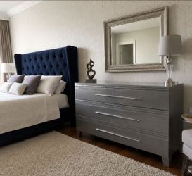 Large Modern Bedroom Dresser – Metallic Grey Finish
