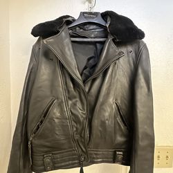 Classic Men's Motorcycle Black Leather Jacket Size 42