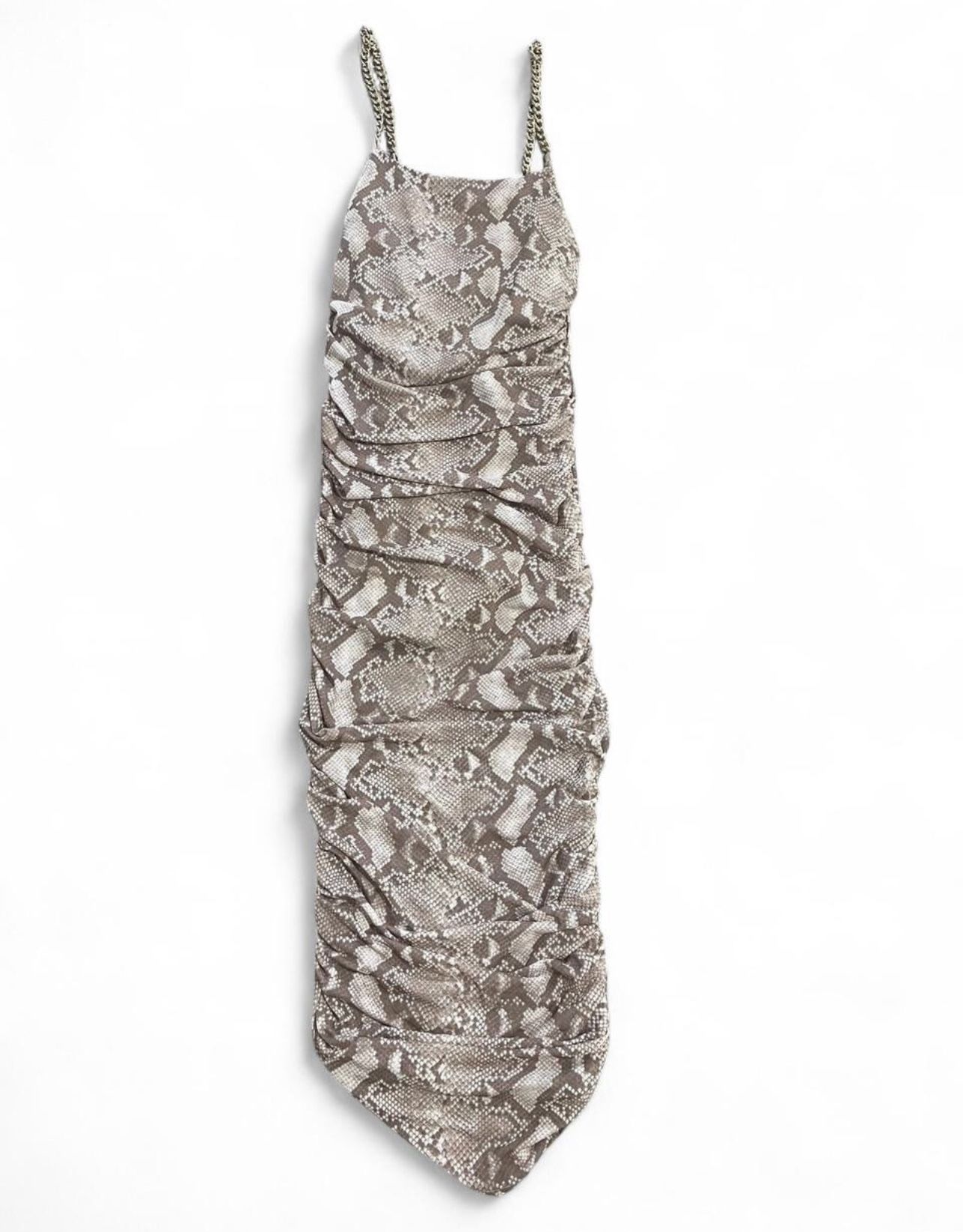 Brown & Cream Snake Print BodyCon Dress W/Ruched Detail
