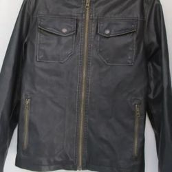 American Rag Jacket Men's Faux Leather Black Lined Motorcycle Size Medium 