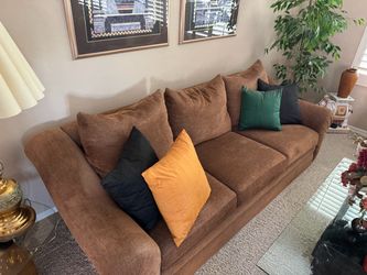 Brown Fabric 3-Seat Sofa
