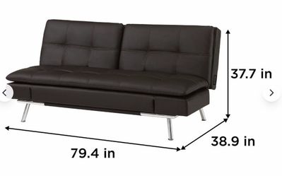 Black Leather Euro Lounger/Futon