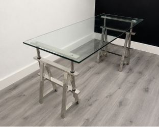 Glass Top Desk with Chrome Trestle Base