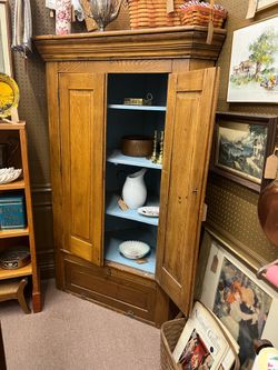 Antique Rustic Pine Corner Cupboard