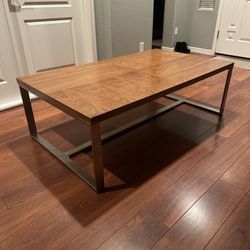 Large Modern Wood Coffee Table w/ Metal Base (Walnut Tone)