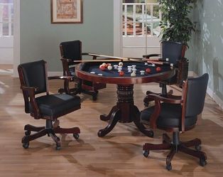 3-in-1 solid cherry wood Pool, Poker Game, Dining Table & Chairs set