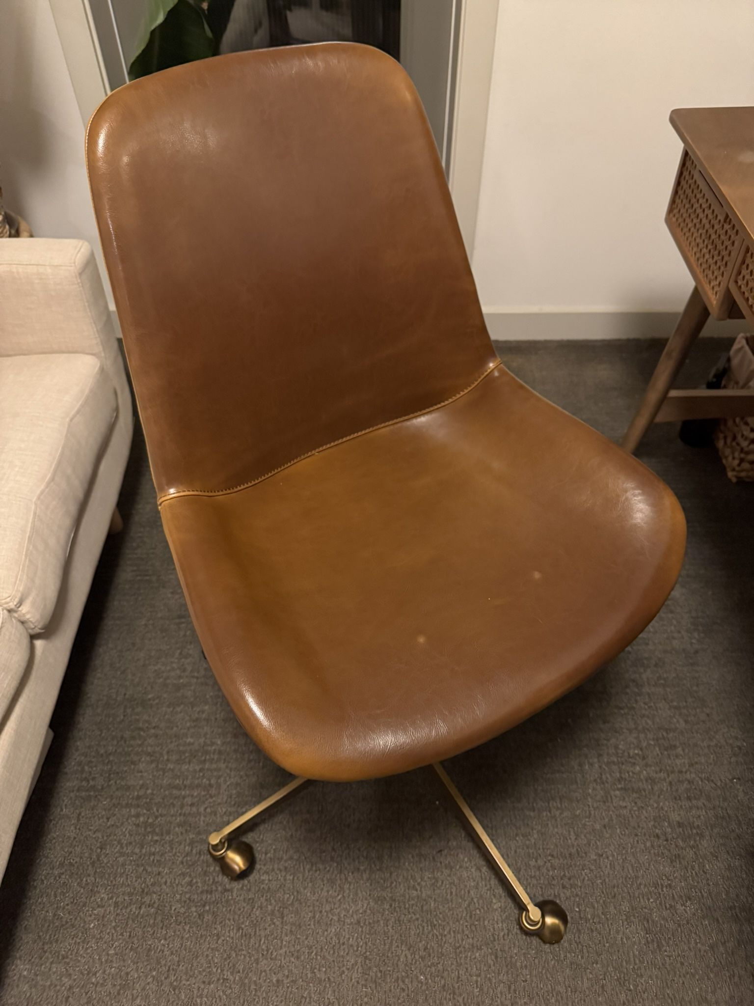 Cognac Faux Leather Office Chair