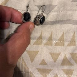 Vintage Silver And Black Onyx Earrings 