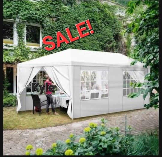 10'x20' Outdoor Party Tent, Large Wedding Birthday Tents for Parties, White Canopy Tent with 6 Removable Sidewalls