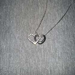 S925 Silver Double Heart Shape Diamond Design Necklace