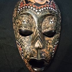 African Mask Mother Of Pearl Inlays 