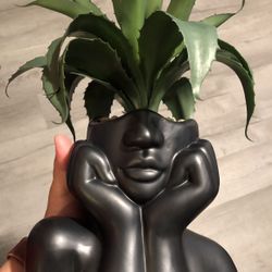 Beautiful Face & Bust Resin Planter In Black Matte