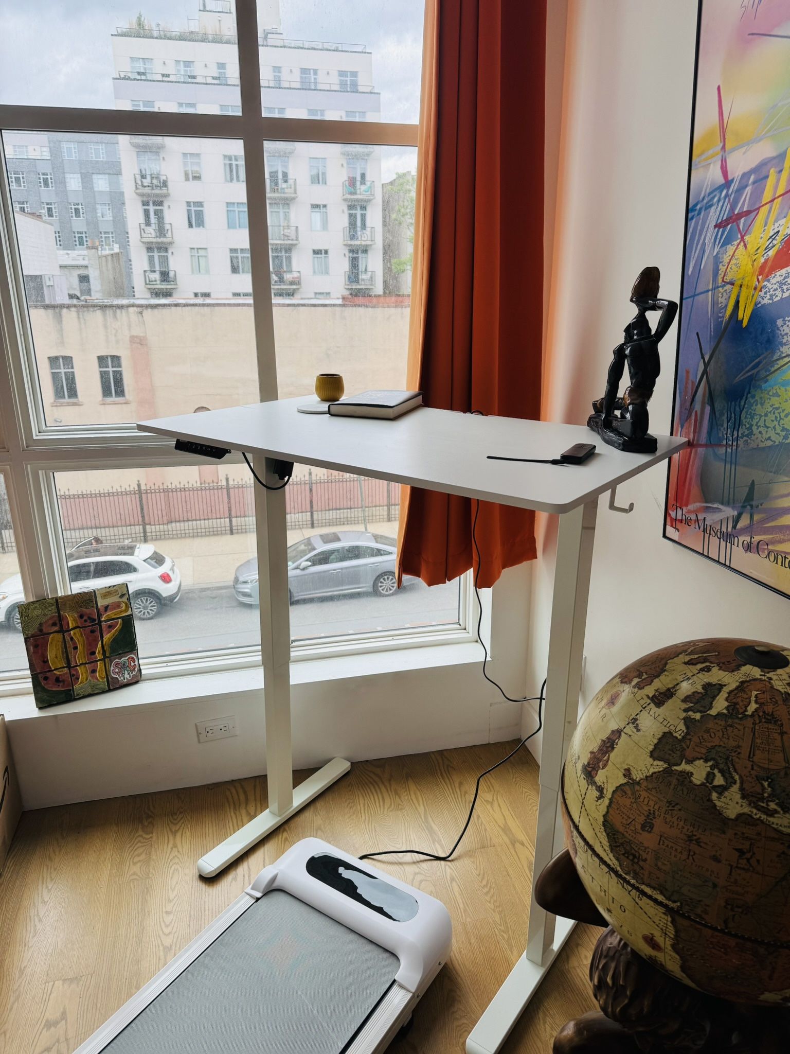 Height Adjustable White Computer Desk