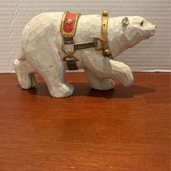 Vintage Polar Bear Composite Carved Harness With Sleigh Bells Christmas 8“ X 4 1/2“ Excellent Condition LR