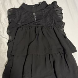 Black ruffle blouse with lace front Size small