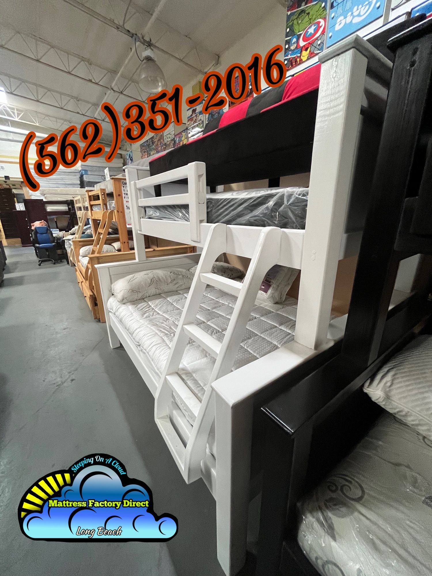 Twin Full White Bunk Bed With Mattresses Included