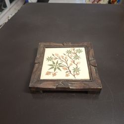 Vintage 1960's Orion Monterrey Mexico 🇲🇽  Tile Trivet With Solid Wood Carved Frame With Block Feet 6x6x1