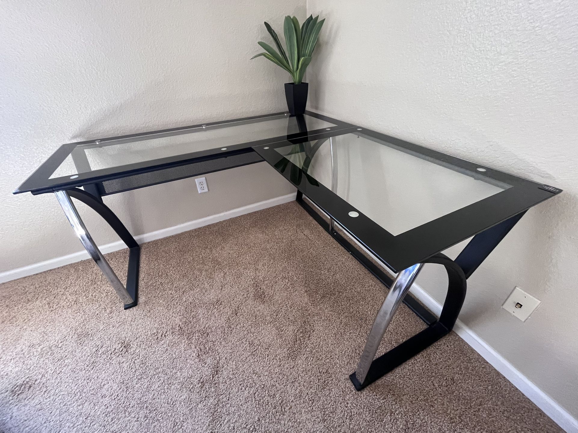 The Sharper Image L-Shaped Tempered Glass Desk