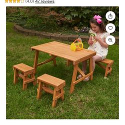 Kids Wood Table And Bench Set