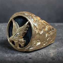 10K Gold Eagle Onyx Signet Ring