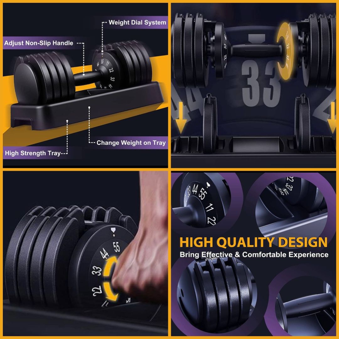 New 55 lbs Adjustable Dumbbell Anti-Slip Metal Handle Easy Weight Adjusting Turning Handle Home Gym Weight