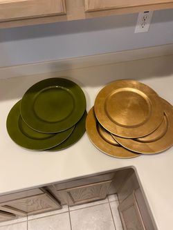 6 for $5 - green and gold 13 inch plate chargers