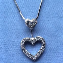 Sparkling Crystal Double Heart Necklace On Snake Chain *Ship Nationwide Or Pickup Boca Raton 