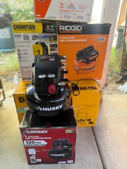 Husky 3 Gal. 120 PSI Portable Electric Oil-Free Light Duty Pancake Air Compressor with Fold Down Handle and 1-Quick Coupler