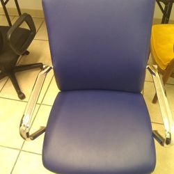 Chair  Blue Vinyl With Chrome Armrest