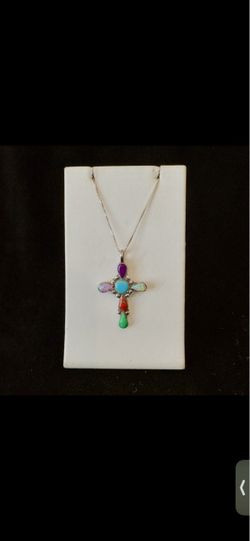 Turquoise Cross Necklace — Colorful Stone Pendant