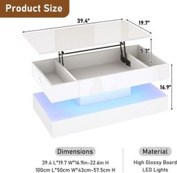 🥨39.4" Large Lift Top Coffee Table,Modern High Glossy LED Coffee Tables for Living Room with Storage,Black Living Room Tables for Living Rooms,Dining