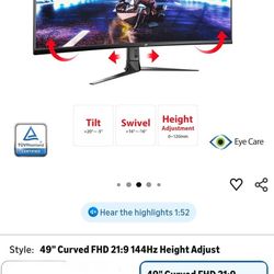 ASUS ROG Strix XG49VQ 49” Curved Gaming FreeSync Monitor 144Hz