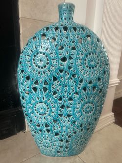 Large Ceramic Vase, Handcrafted, Floral, Pierced