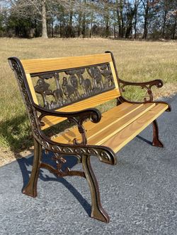 Child Garden Bench, Restored Vintage/Antique Child Bench - Zoo Animals Jungle Animals Cast Iron Wooden Outdoor Bench for Children and Toddlers