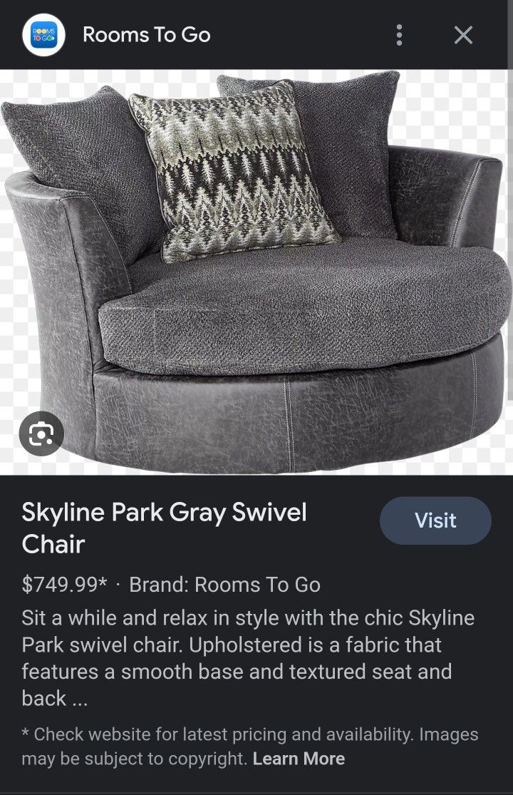 Skyline Park Gray Swivel Chair w/ Pillows