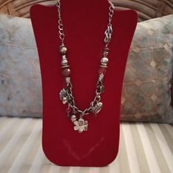 Beaded Silver Charm Necklace